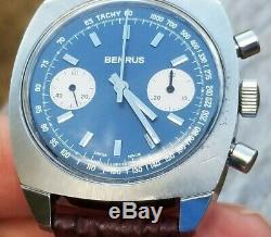 Super RARE 1969 Benrus Blue Dial Chronograph Swiss Valjoux 7733 Overhauled A+