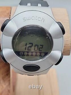 Swatch Beat Aluminum Digital Watch Rare Vintage Find 8 47mm Swiss Gray & Black