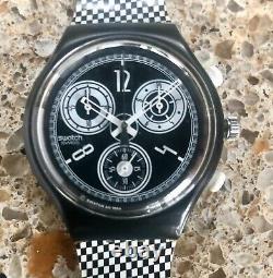 Swatch Vintage Chronograph 90s Swiss Watch Black White Checkerboard Rare