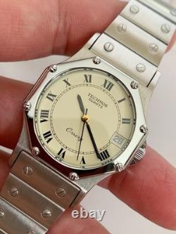 Technos Orrery Santos Octagon Cream Dial Swiss Quartz Extreme Rare Vintage Watch