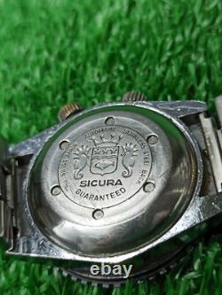 ULTRA-RARE SICURA 25 JEWELS DIVER WATCH AUTOMATIC VINTAGE SWISS 70s BLACK DIAL