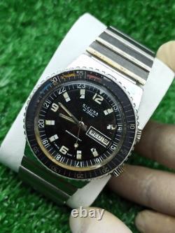 ULTRA-RARE SICURA 25 JEWELS DIVER WATCH AUTOMATIC VINTAGE SWISS 70s BLACK DIAL