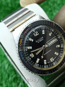 ULTRA-RARE SICURA 25 JEWELS DIVER WATCH AUTOMATIC VINTAGE SWISS 70s BLACK DIAL