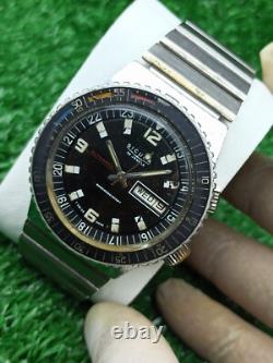 ULTRA-RARE SICURA 25 JEWELS DIVER WATCH AUTOMATIC VINTAGE SWISS 70s BLACK DIAL