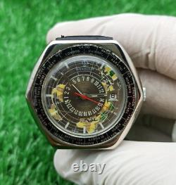 Ultra-Rare Vintage Candino World Time Globetrotter GMT Watch Swiss Automatic 70s