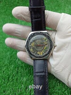 Ultra-Rare Vintage Candino World Time Globetrotter GMT Watch Swiss Automatic 70s