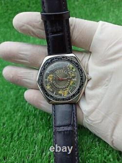 Ultra-Rare Vintage Candino World Time Globetrotter GMT Watch Swiss Automatic 70s