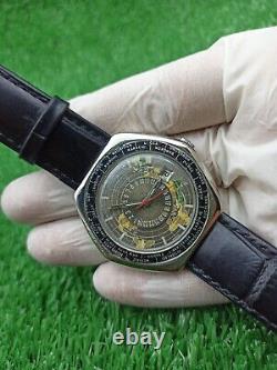 Ultra-Rare Vintage Candino World Time Globetrotter GMT Watch Swiss Automatic 70s