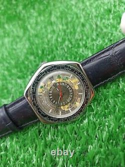 Ultra-Rare Vintage Candino World Time Globetrotter GMT Watch Swiss Automatic 70s