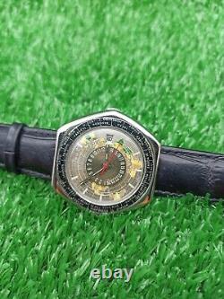 Ultra-Rare Vintage Candino World Time Globetrotter GMT Watch Swiss Automatic 70s