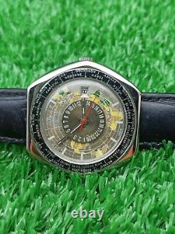 Ultra-Rare Vintage Candino World Time Globetrotter GMT Watch Swiss Automatic 70s