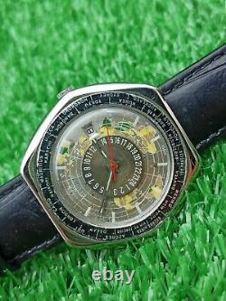 Ultra-Rare Vintage Candino World Time Globetrotter GMT Watch Swiss Automatic 70s