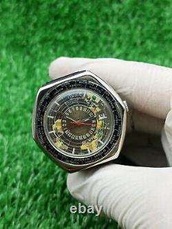 Ultra-Rare Vintage Candino World Time Globetrotter GMT Watch Swiss Automatic 70s