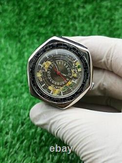 Ultra-Rare Vintage Candino World Time Globetrotter GMT Watch Swiss Automatic 70s