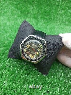 Ultra-Rare Vintage Candino World Time Globetrotter GMT Watch Swiss Automatic 70s