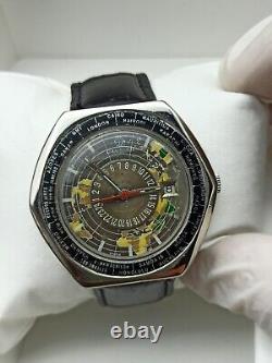 Ultra-Rare Vintage Candino World Time Globetrotter GMT Watch Swiss Automatic 70s