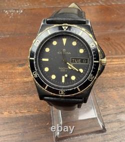 Ultra Rare Vintage Certina Ds Diver Black Gold 375ft Swiss Quartz 38mm