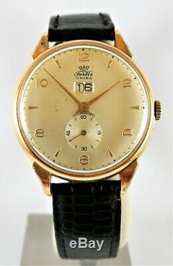 Ultra Rare Vintage Swiss Watch Fortis Day Date 14k Gold Circa 1955