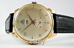 Ultra Rare Vintage Swiss Watch Fortis Day Date 14k Gold Circa 1955