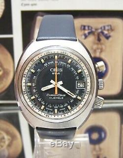 V Rare Vintage Swiss Oris Chronoris Star Chronostop Watch + Box & Papers