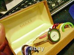 VERY RARE SWISS Vintage GUCCI BEZEL 12 Colors Gold Bangle Womens Watch 1100-L