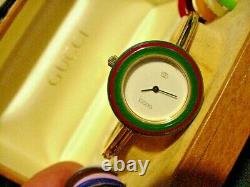 VERY RARE SWISS Vintage GUCCI BEZEL 12 Colors Gold Bangle Womens Watch 1100-L