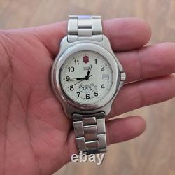 VERY RARE Vintage SWISS ARMY Mens Dual Time GMT White Dial Watch