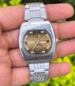 VINTAGE ATLANTIC WATCH RARE CHROMED MEN AUTOMATIC DAY-DATE 25 JEWELS 70s SWISS