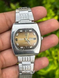 VINTAGE ATLANTIC WATCH RARE CHROMED MEN AUTOMATIC DAY-DATE 25 JEWELS 70s SWISS