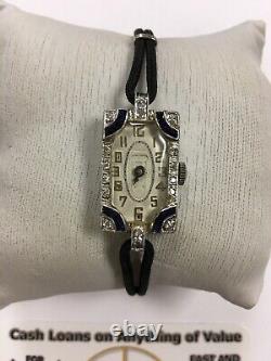 VINTAGE Art Deco VOGT & CO. Diamond/Sapphire 14K/Platinum 17j SWISS Watch RARE