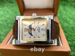 VINTAGE EDOX LES COMBES WATCH 79006 MOON PHASE MINT WithBOX TANK MEN'S VERY RARE