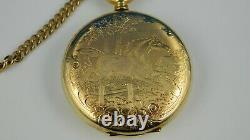 VINTAGE KELLMER 17J SWISS 16S EQUESTRIAN MENS HUNTER POCKET WATCH WithCHAIN RARE