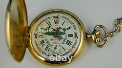 VINTAGE KELLMER 17J SWISS 16S EQUESTRIAN MENS HUNTER POCKET WATCH WithCHAIN RARE