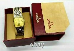 VINTAGE OMEGA SEAMASTER CAL. 1420? QUARTZ DATE GOLD DIAL MEN'S Watch SWISS RARE