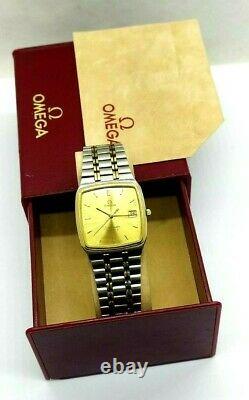 VINTAGE OMEGA SEAMASTER CAL. 1420? QUARTZ DATE GOLD DIAL MEN'S Watch SWISS RARE