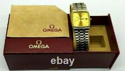 VINTAGE OMEGA SEAMASTER CAL. 1420? QUARTZ DATE GOLD DIAL MEN'S Watch SWISS RARE