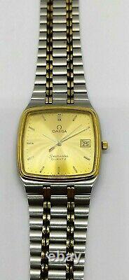 VINTAGE OMEGA SEAMASTER CAL. 1420? QUARTZ DATE GOLD DIAL MEN'S Watch SWISS RARE