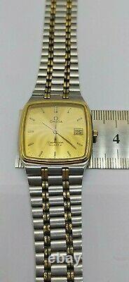 VINTAGE OMEGA SEAMASTER CAL. 1420? QUARTZ DATE GOLD DIAL MEN'S Watch SWISS RARE