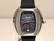 VINTAGE RARE BIG 39mm SWISS MEN'S MECHANICAL CHROME WATCH BASIS BLUE DIAMOND