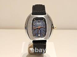 VINTAGE RARE BIG 39mm SWISS MEN'S MECHANICAL CHROME WATCH BASIS BLUE DIAMOND