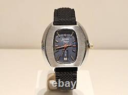 VINTAGE RARE BIG 39mm SWISS MEN'S MECHANICAL CHROME WATCH BASIS BLUE DIAMOND