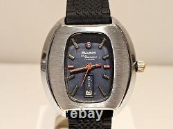 VINTAGE RARE BIG 39mm SWISS MEN'S MECHANICAL CHROME WATCH BASIS BLUE DIAMOND