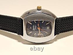 VINTAGE RARE BIG 39mm SWISS MEN'S MECHANICAL CHROME WATCH BASIS BLUE DIAMOND