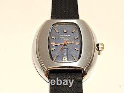 VINTAGE RARE BIG 39mm SWISS MEN'S MECHANICAL CHROME WATCH BASIS BLUE DIAMOND