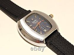 VINTAGE RARE BIG 39mm SWISS MEN'S MECHANICAL CHROME WATCH BASIS BLUE DIAMOND