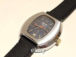 VINTAGE RARE BIG 39mm SWISS MEN'S MECHANICAL CHROME WATCH BASIS BLUE DIAMOND