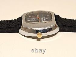 VINTAGE RARE BIG 39mm SWISS MEN'S MECHANICAL CHROME WATCH BASIS BLUE DIAMOND