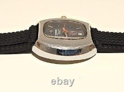 VINTAGE RARE BIG 39mm SWISS MEN'S MECHANICAL CHROME WATCH BASIS BLUE DIAMOND