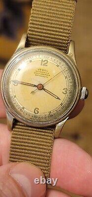 VINTAGE RARE WW2 ERA MILITARY STYLE SWISS MENS 32mm MECHANICAL WATCH JEWEL 15J