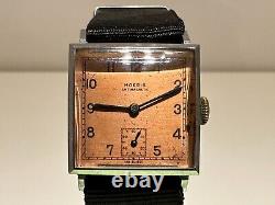 VINTAGE RARE WW2 MILITARY BROWN DIAL 26mm MEN'S SWISS SQUARE WATCH MOERIS 15J